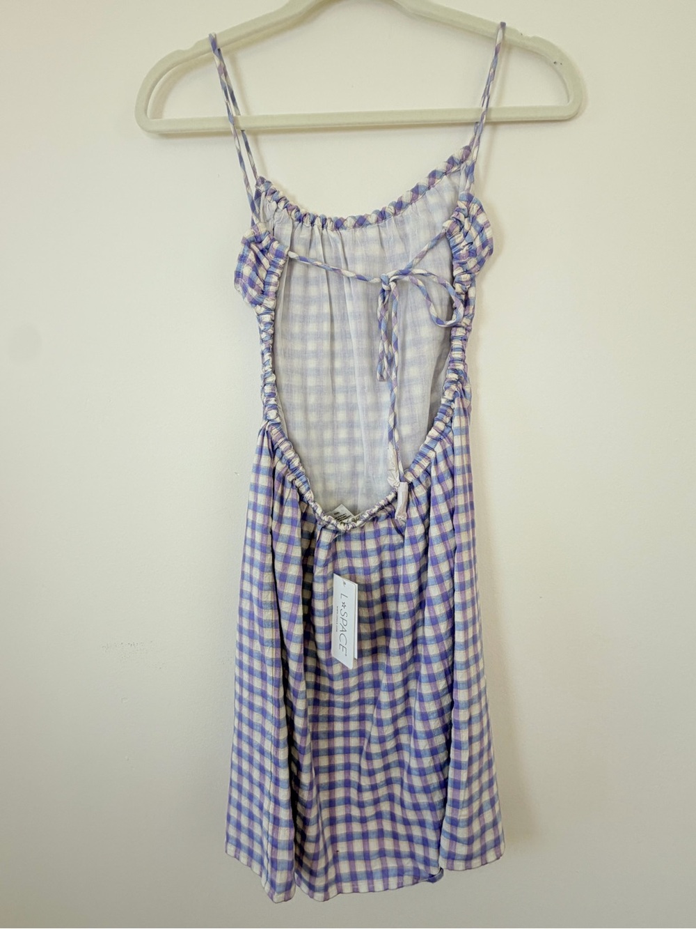 NWT ✨ L*Space Plaid Purple Mini Dress Open Back Size Medium $148 - Picture 6 of 7